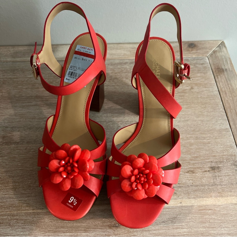 Michael Kors Red Floral Heeled Sandals